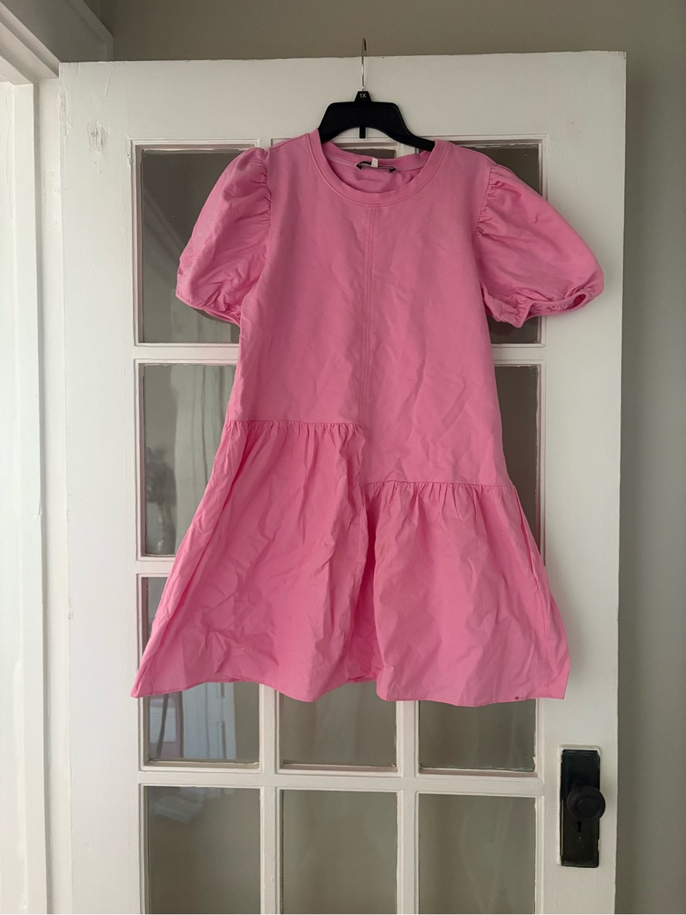 Pink uneven seam shirt dress